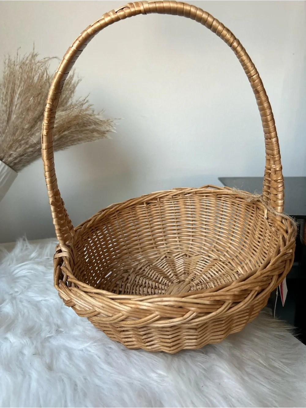 Woven Handled Decorative Basket in Natural Tan